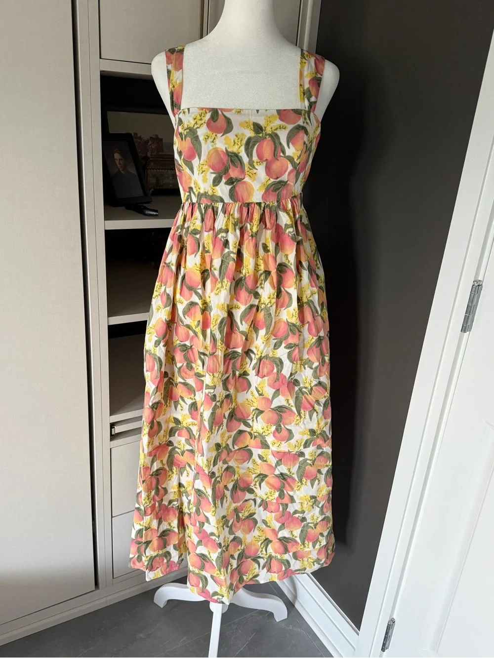 J. Crew Peach Print Square-Neck Maxi Dress in Pink, Yellow & Cream